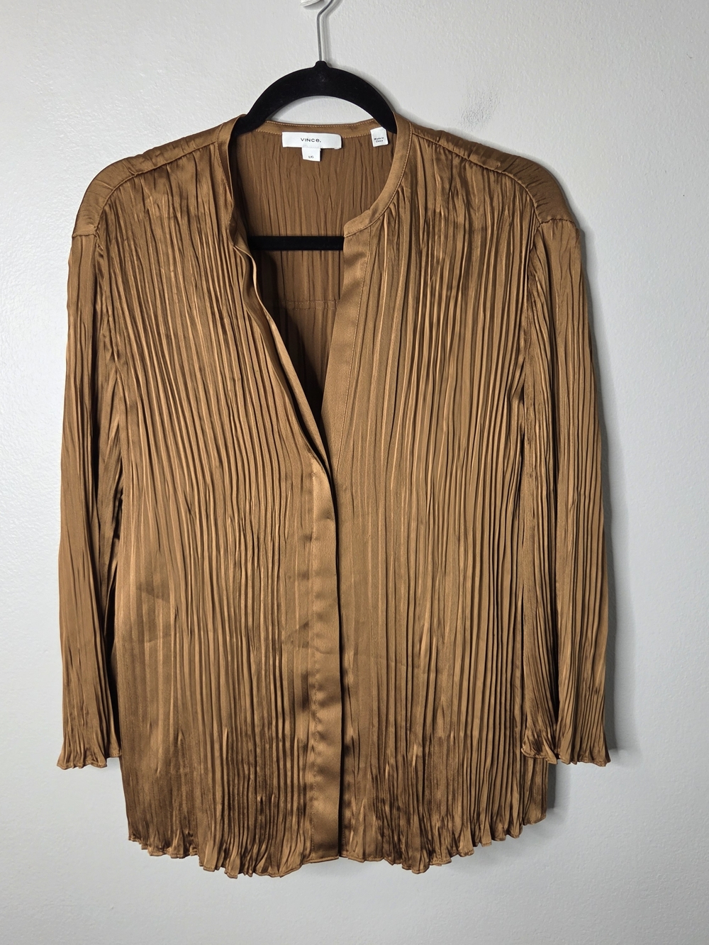 Vince Pleated Long Sleeve Blouse - Caramel Brown